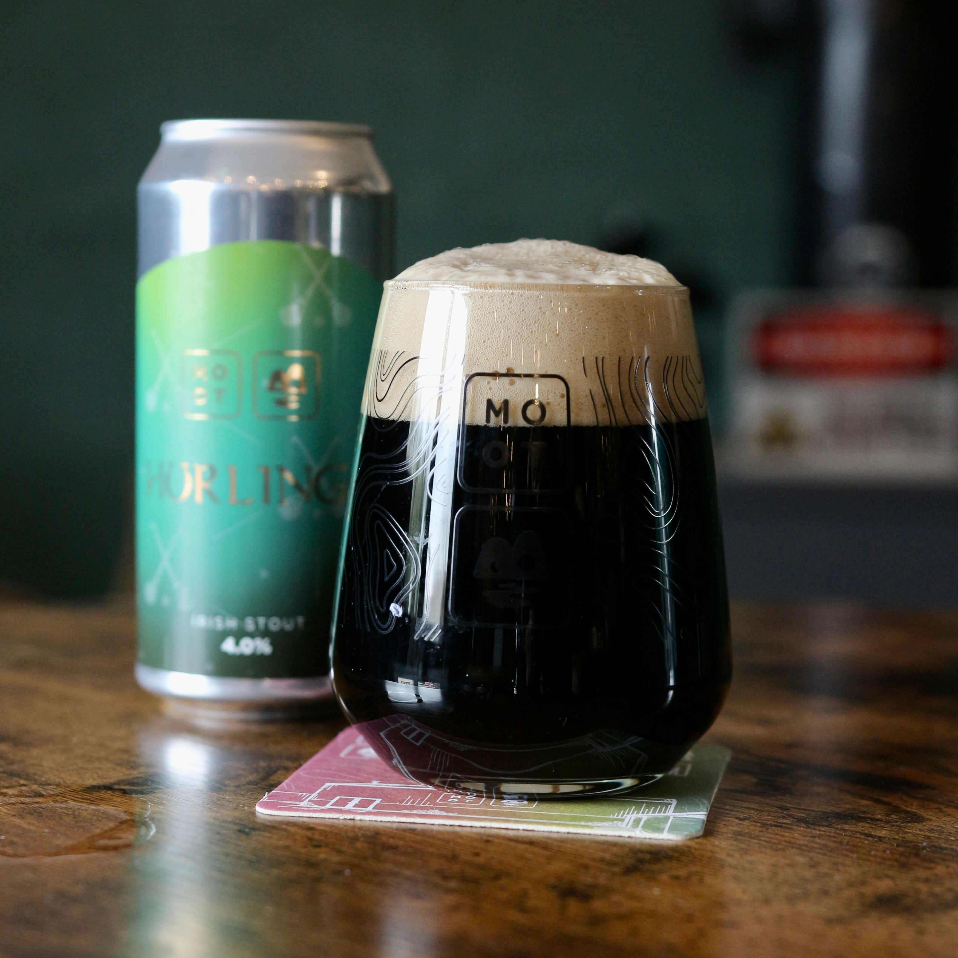 Dark pour of Hurlings stout with creamy tan head
