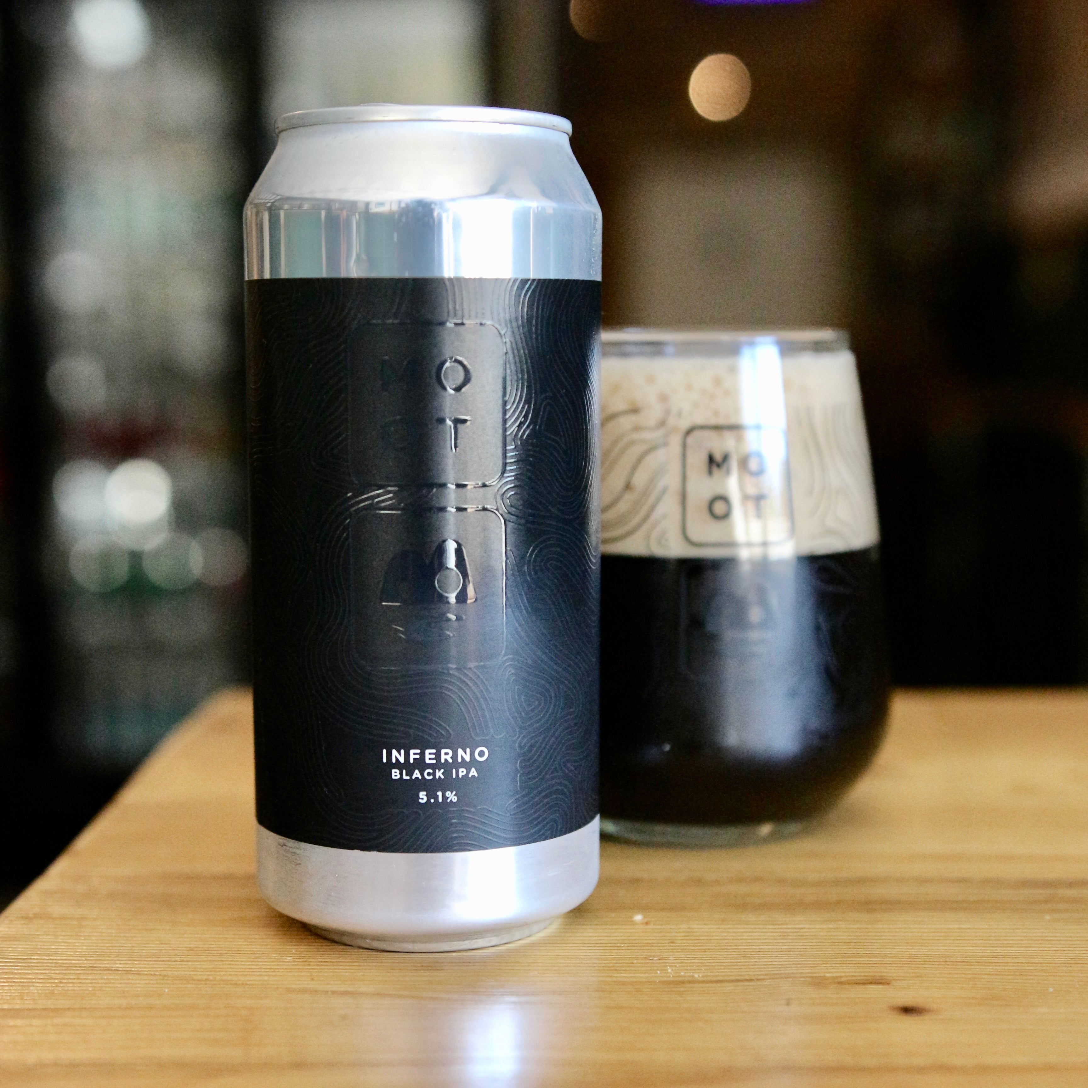 Inferno Black IPA can – dark craft beer with fiery label, 5.1% brewed in the UK