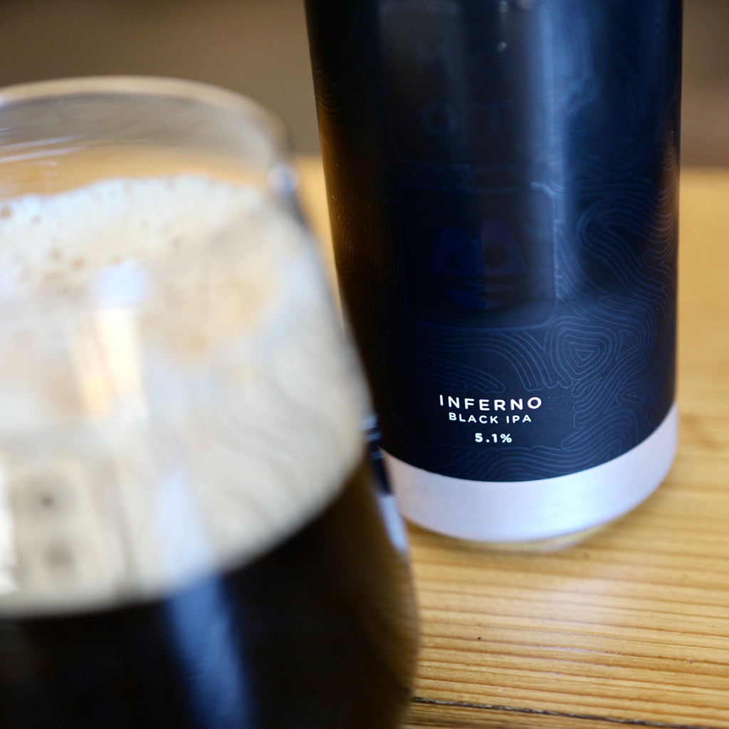 Inferno Black IPA label close-up showing bold design and beer name