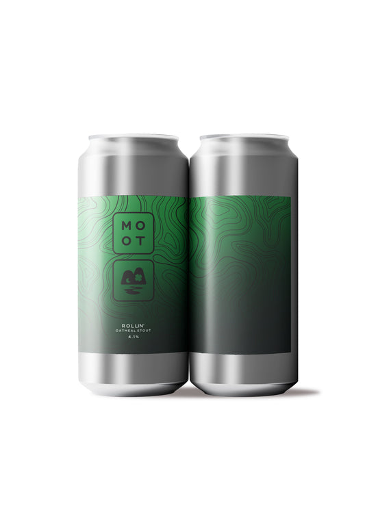 Rollin’ Stout beer can – traditional smooth and roasty stout, 4.1% brewed in the UK